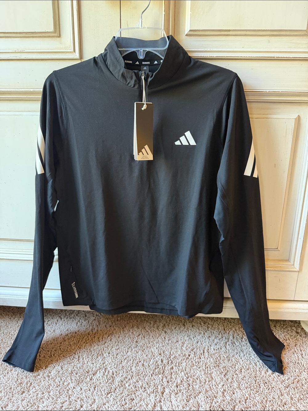 adidas Black Long-Sleeve Half-Zip Training Top with White Logos